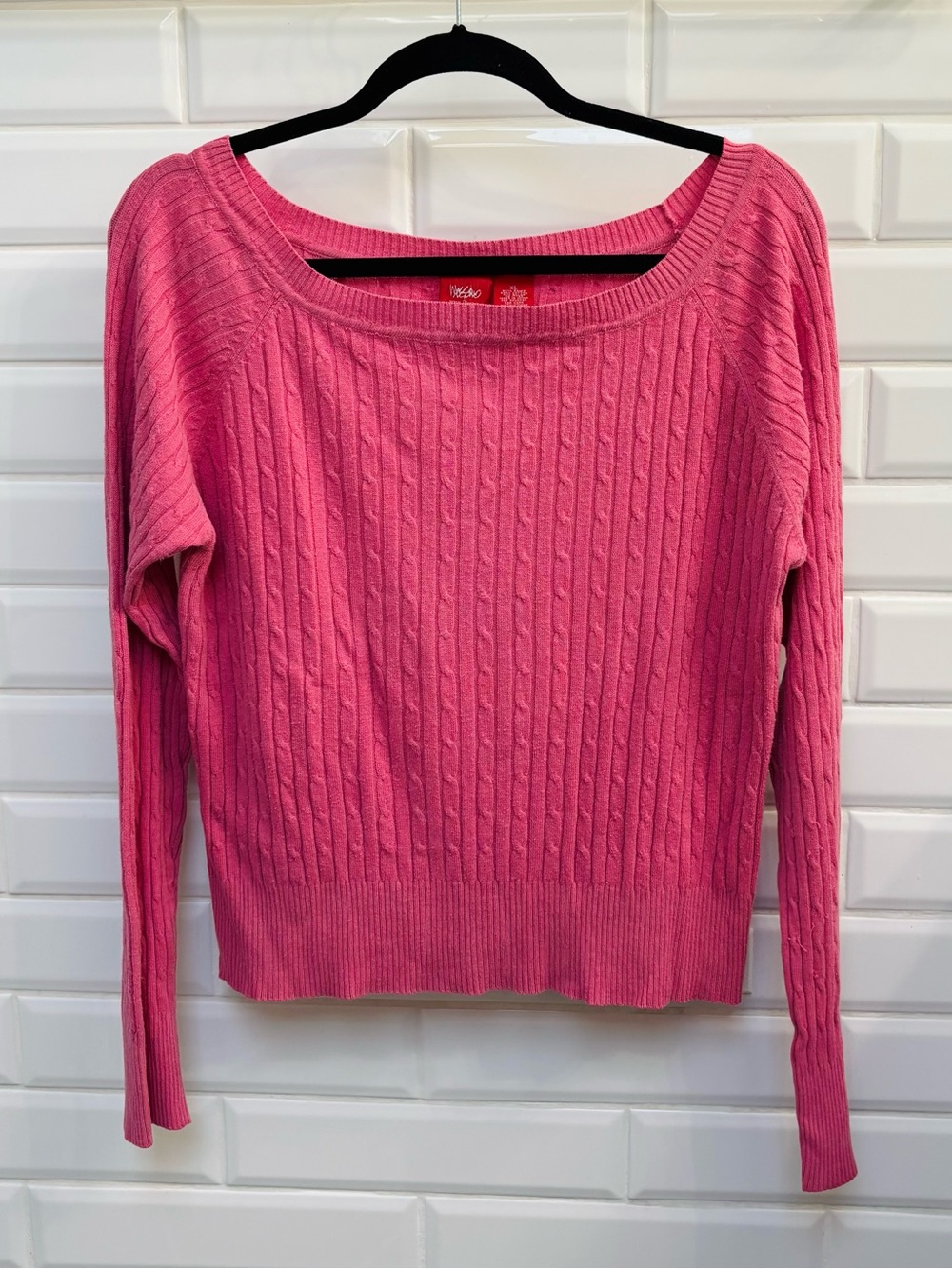 Mossimo Women’s XL Pink Square Neck Long Sleeve Cable Knit Sweater